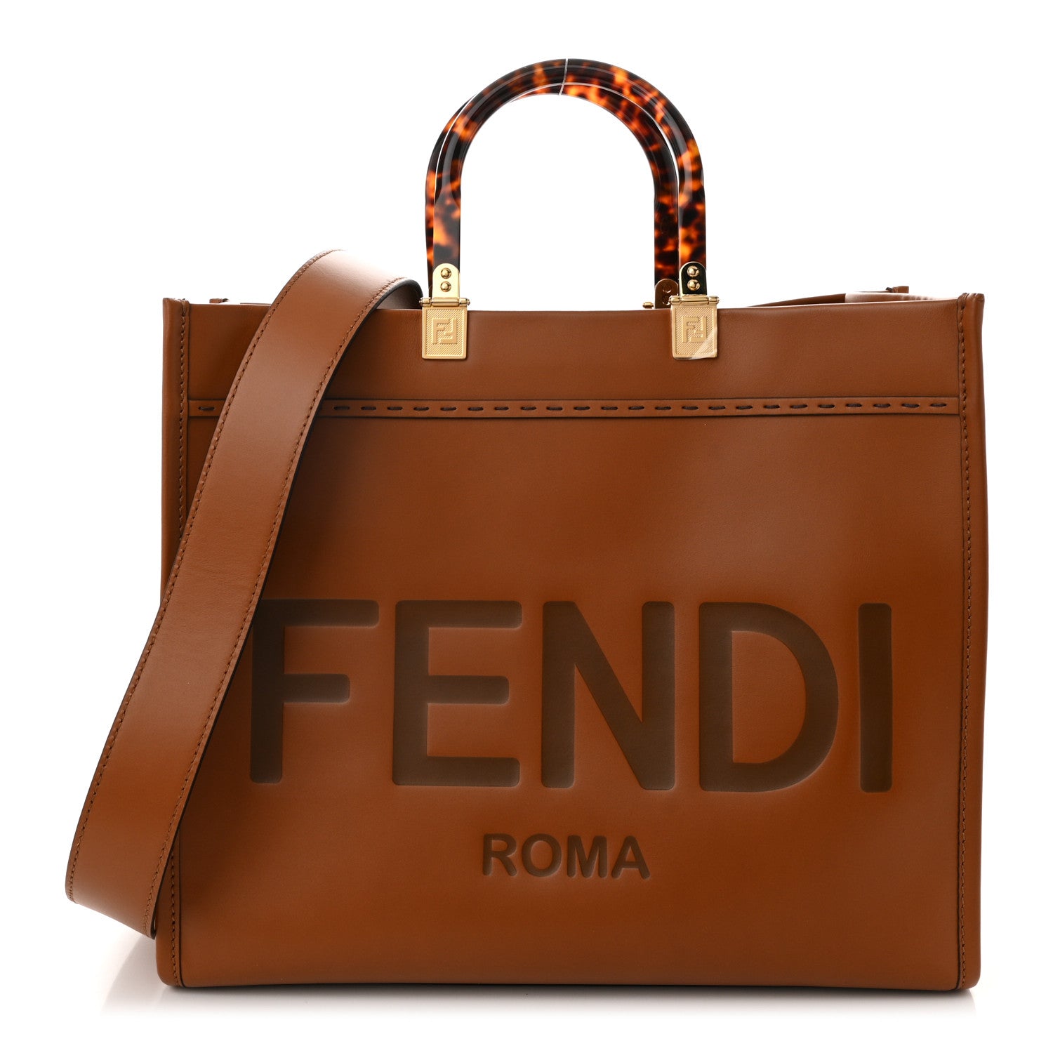Fendi Vitello King Plexiglass Medium Fendi Sunshine Shopper Tote Cuoio 1 of 9