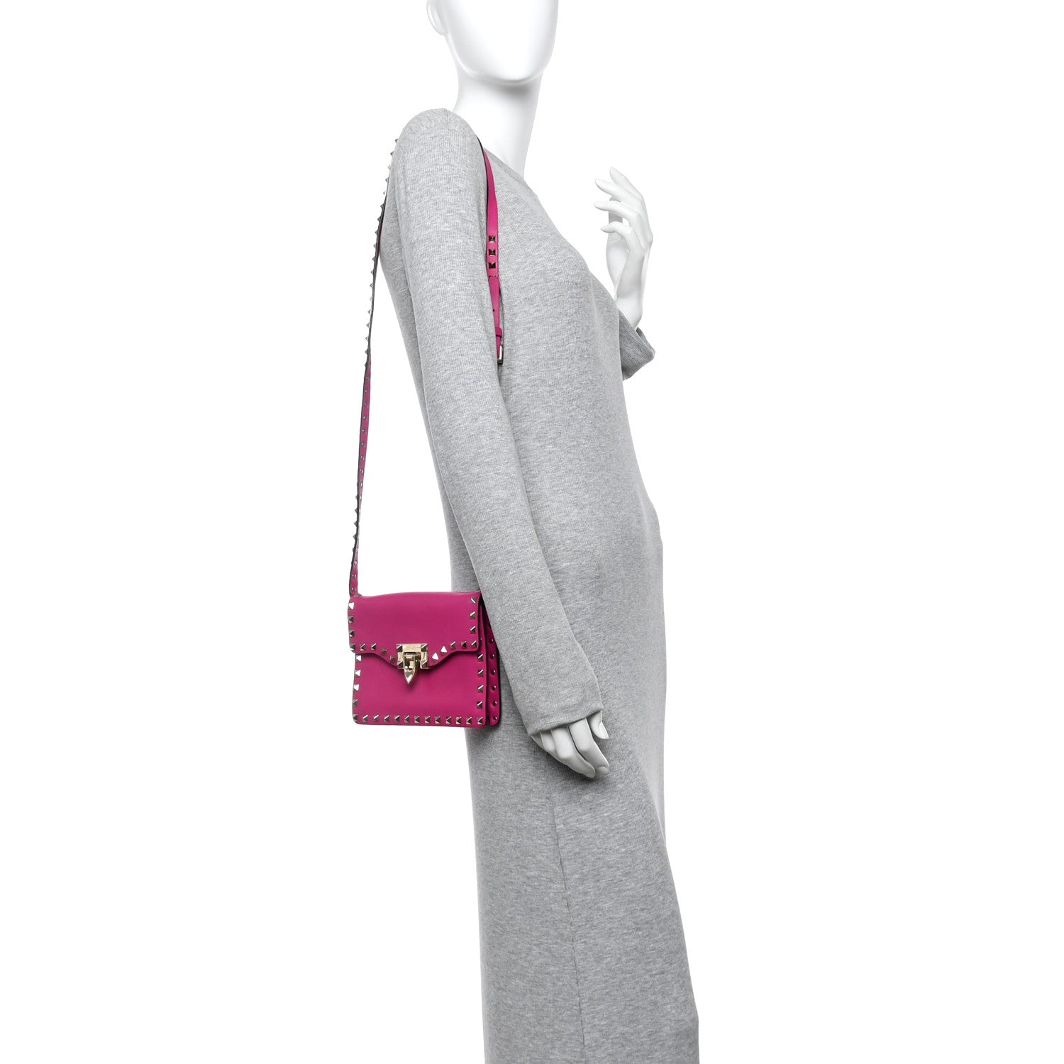 Valentino Garavani Vitello Small Rockstud Flip Lock Crossbody Bag Fuxia 2 of 14