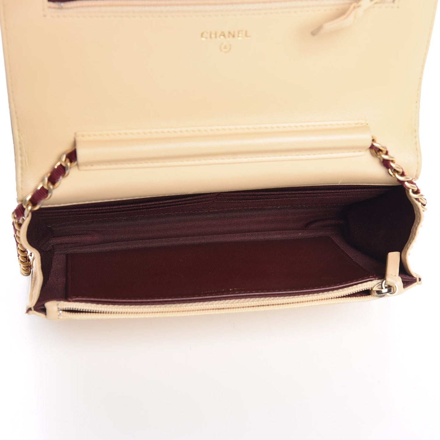 Lambskin Quilted Two Tone Wallet On Chain WOC Light Pink Burgundy