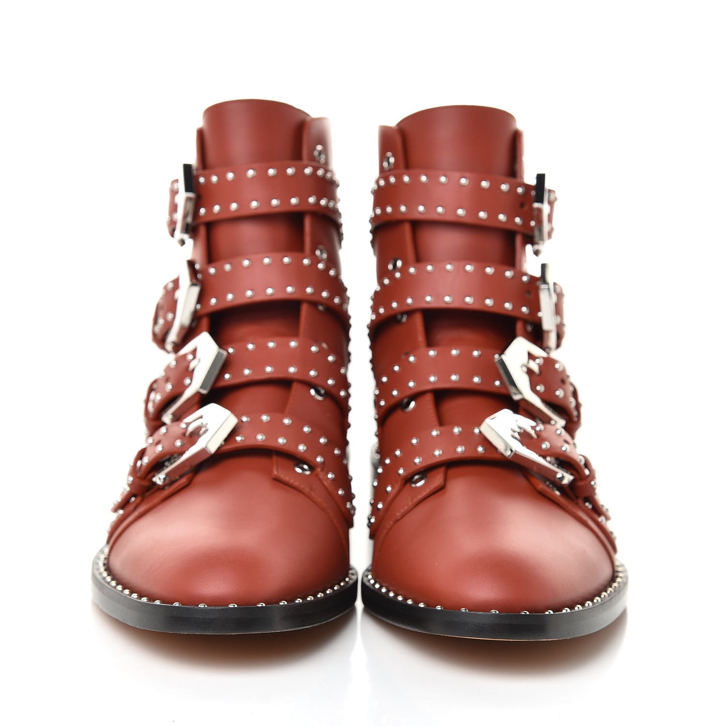 Calfskin Studded Prue Buckle Bootie 38.5 Cognac