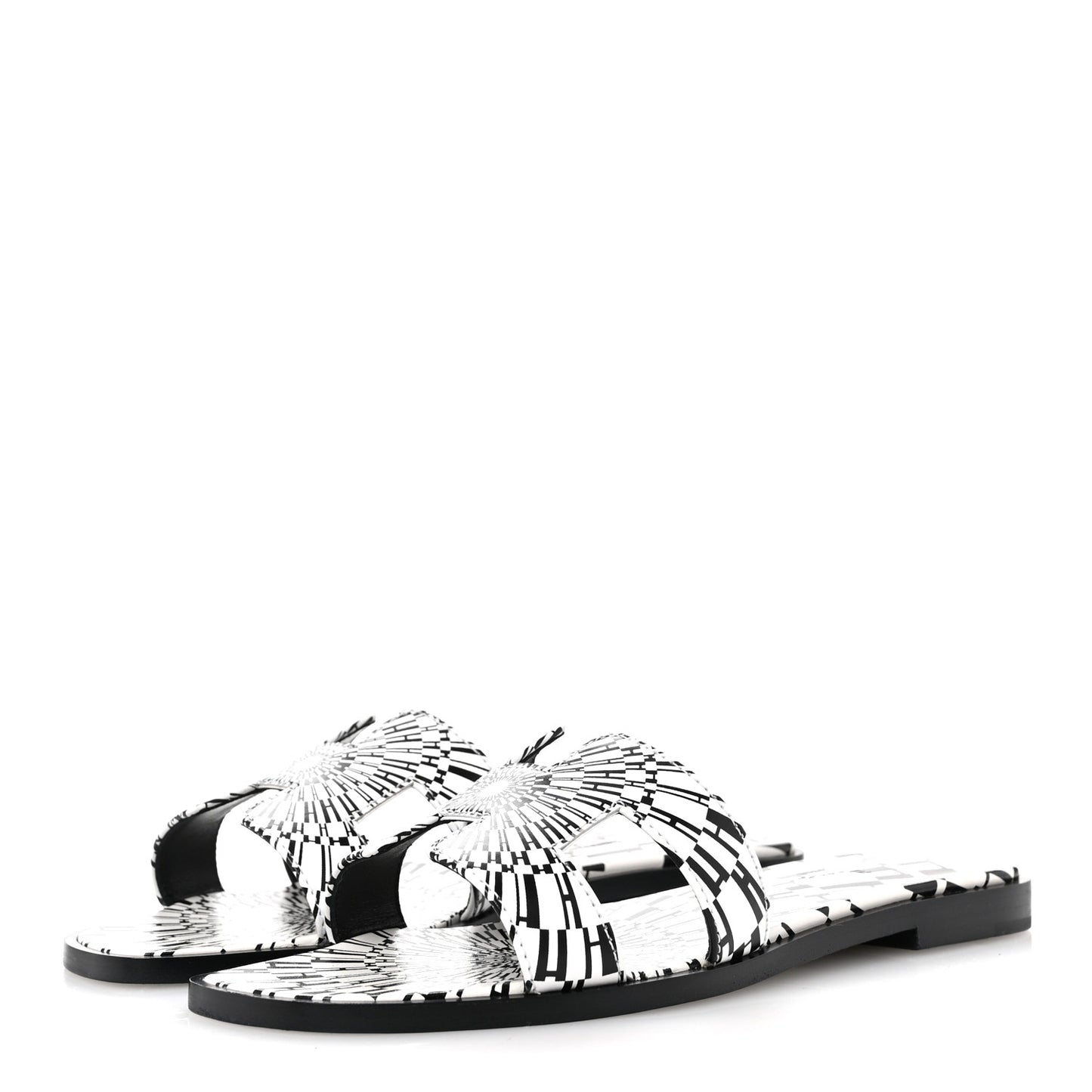 Calfskin Printed Op'H Oran Sandals 36 Black White