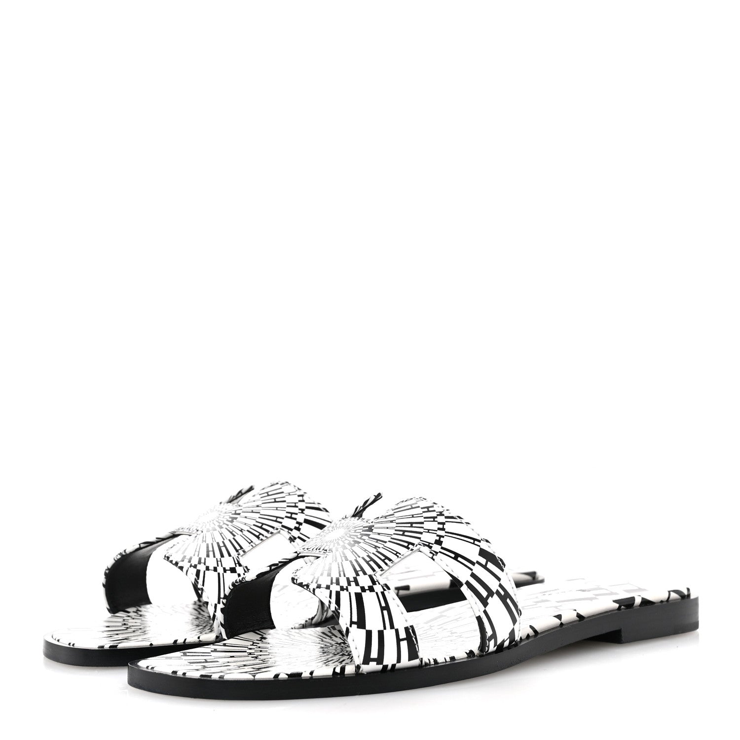Hermes Calfskin Printed Op'H Oran Sandals 36 Black White 4 of 10