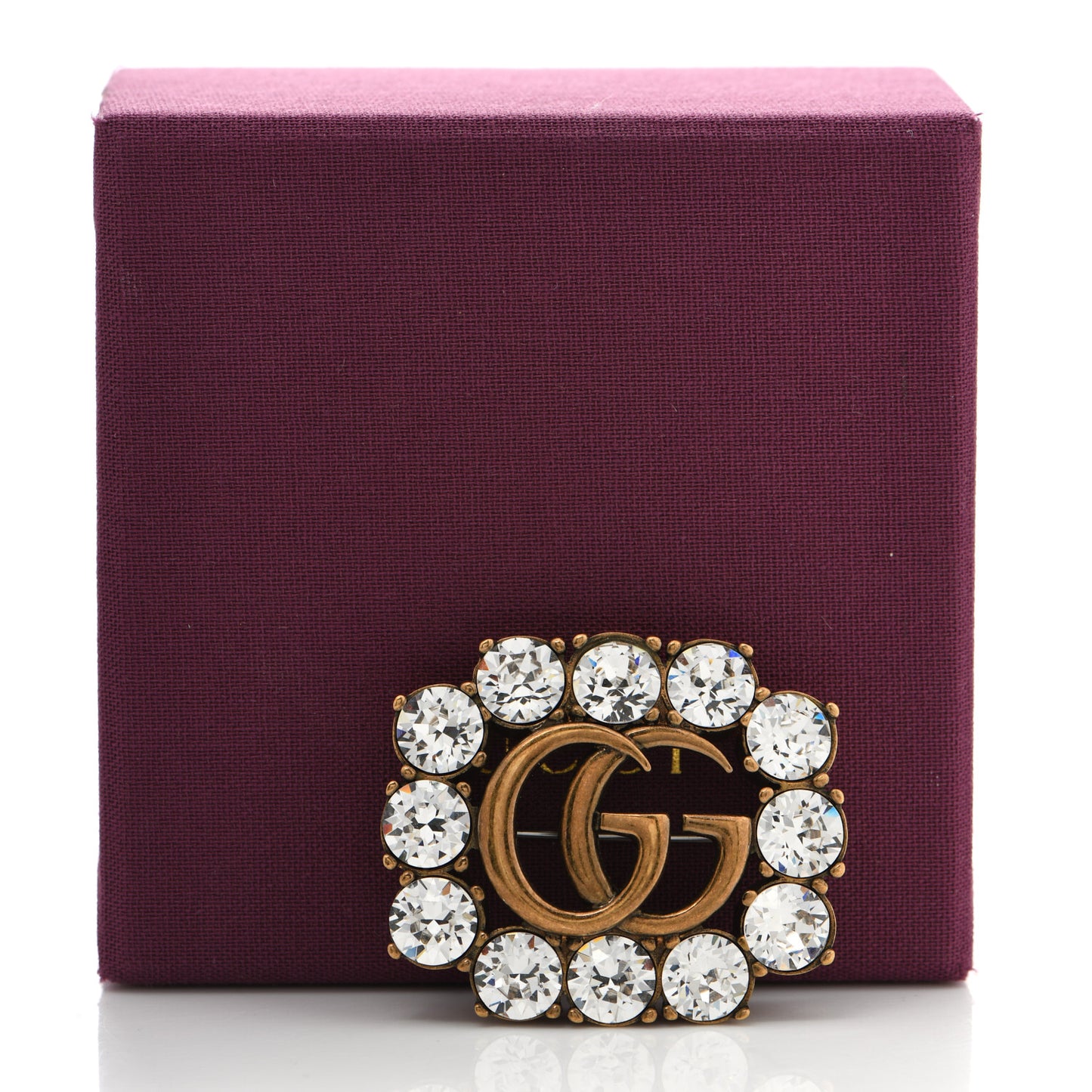 Metal Crystal Double G Brooch Aged Gold