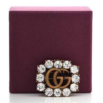 Gucci Metal Crystal Double G Brooch Aged Gold 5 of 5