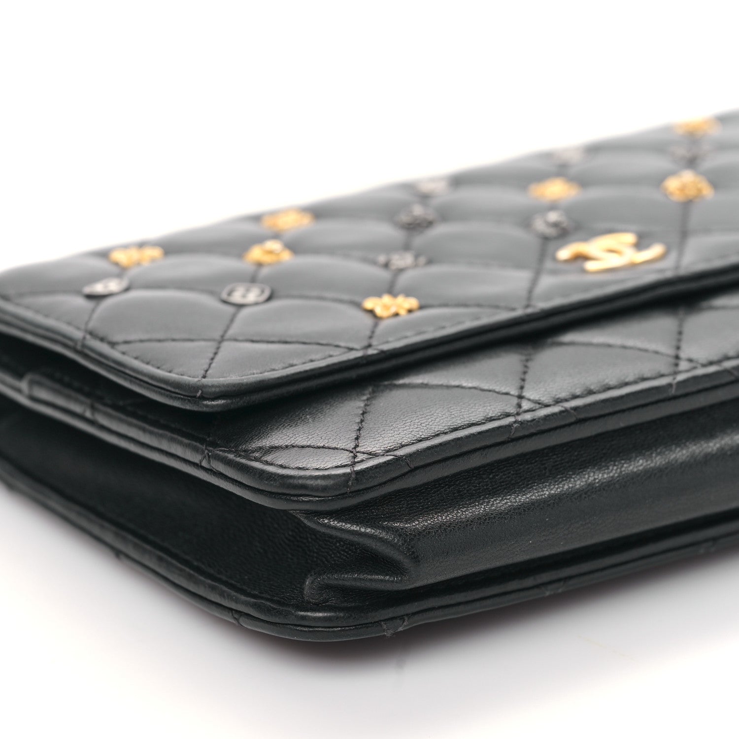 Chanel Lambskin Quilted Studded Wallet On Chain WOC Black 9 of 10