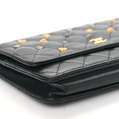 Chanel Lambskin Quilted Studded Wallet On Chain WOC Black 9 of 10