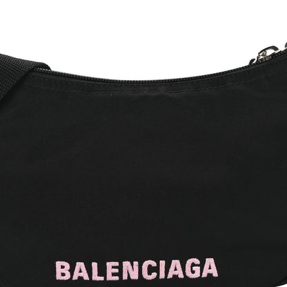 Balenciaga Recycled Sport Nylon Logo Embroidered Wheel Sling Bag Black Pink 8 of 13