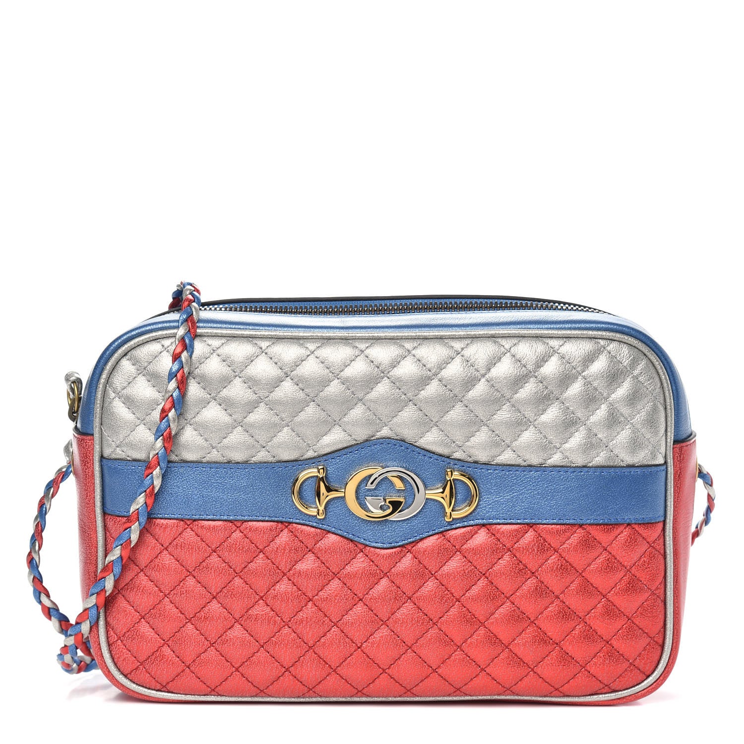 Gucci Laminated Nappa Trapuntata Small Zumi Shoulder Bag Rosso Marine Argento 1 of 9