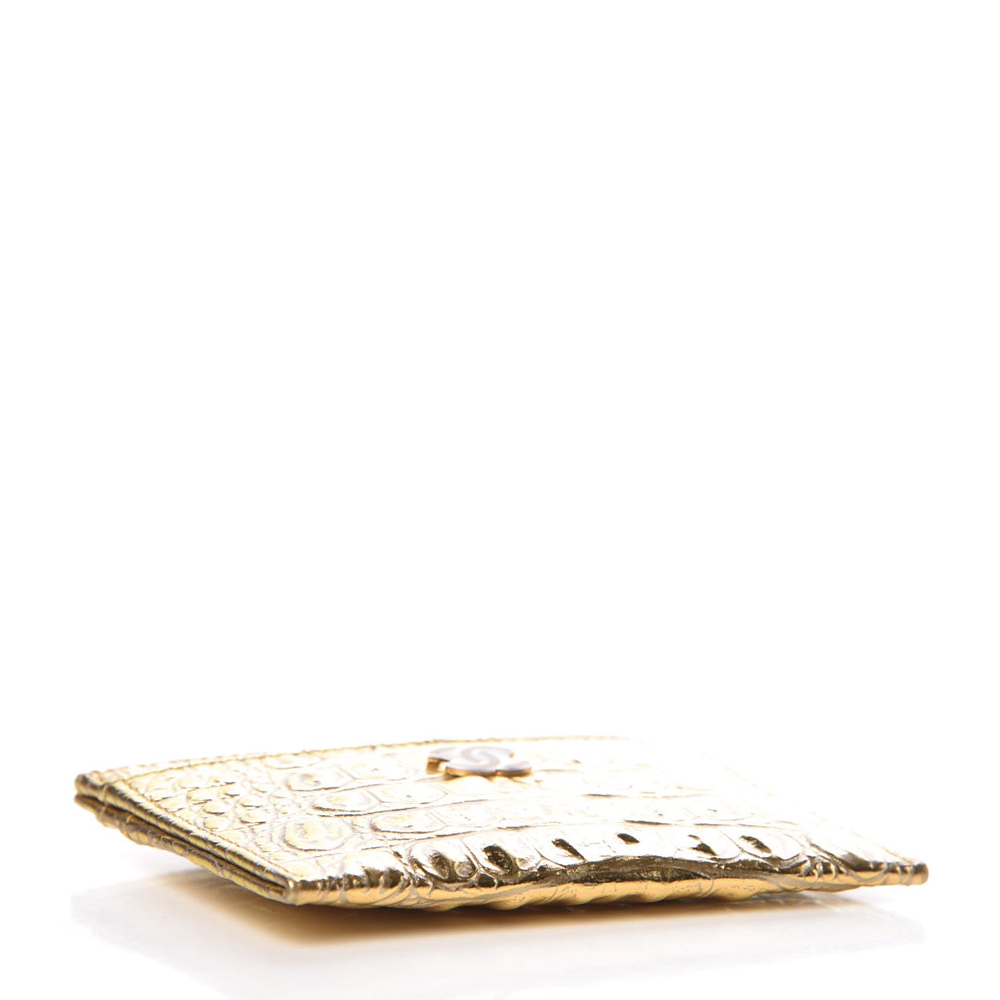 Metallic Calfskin Crocodile Embossed Cocodile Card Holder Gold