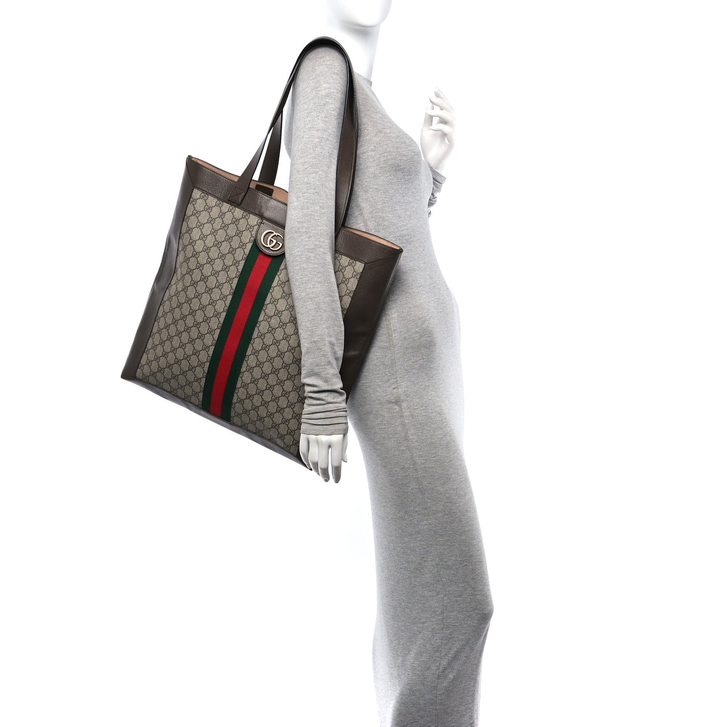 GG Supreme Monogram Web Large Ophidia Vertical Shopping Tote Brown