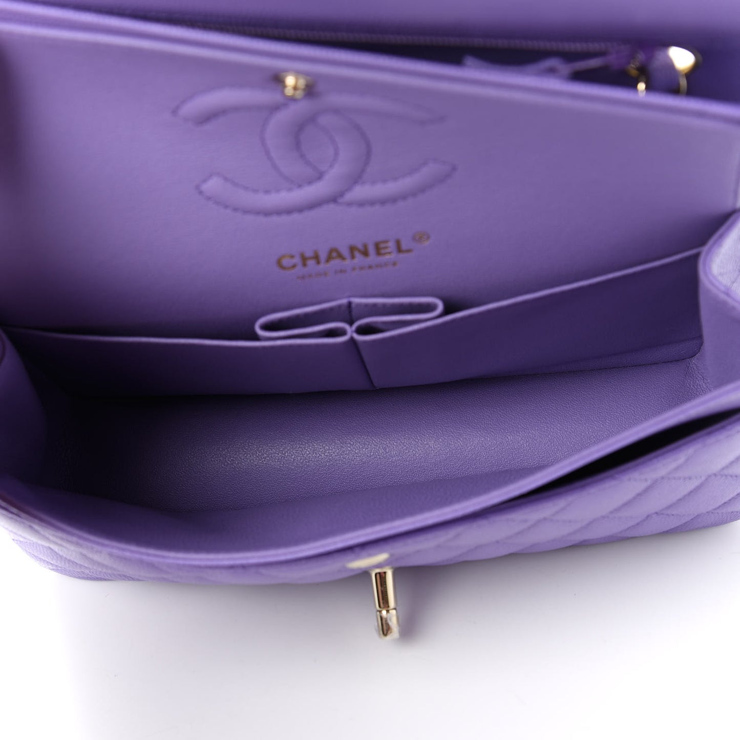 Caviar Quilted Small Double Flap Purple
