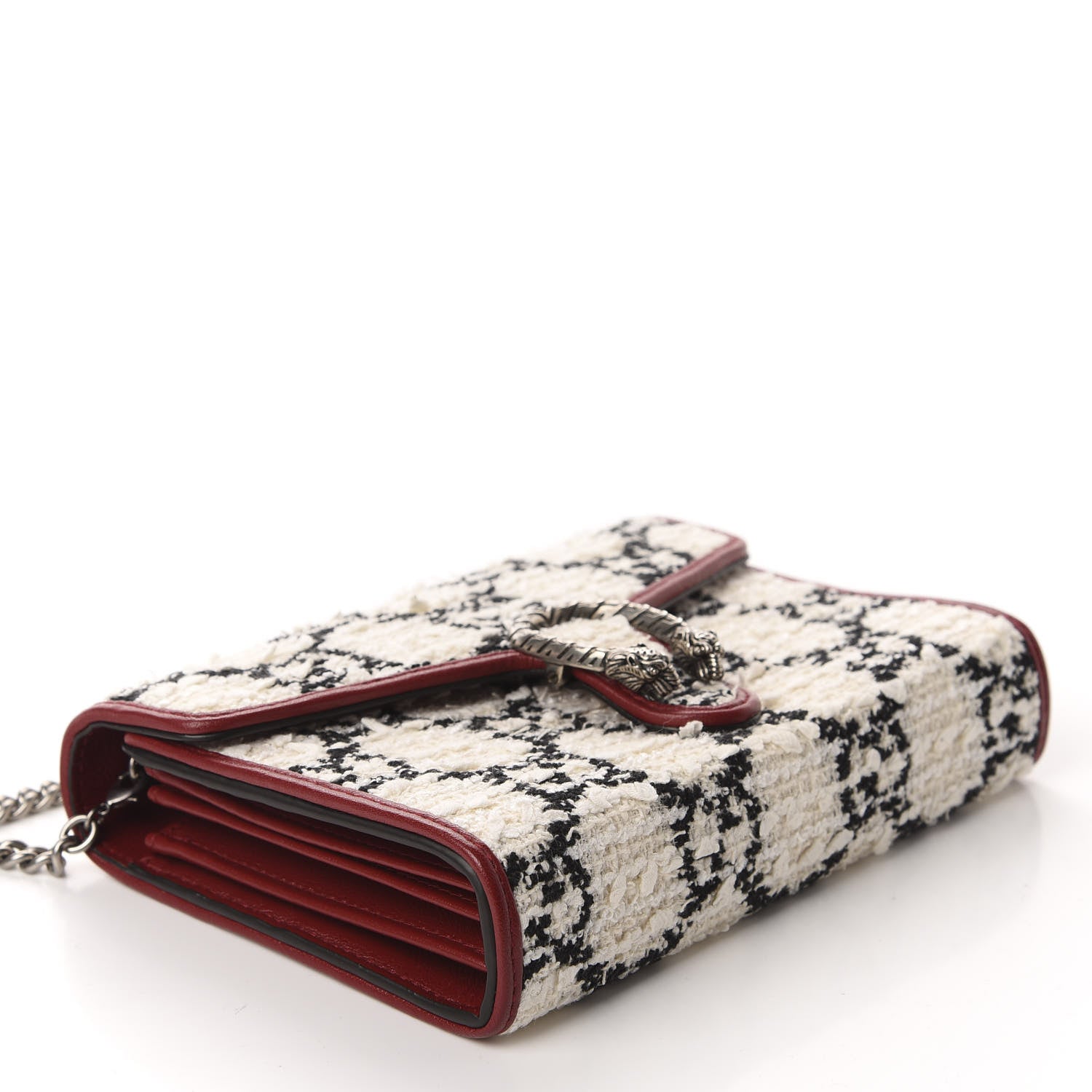 Gucci Tweed GG Monogram Mini Dionysus Chain Wallet White Black Romantic Cherry 4 of 10