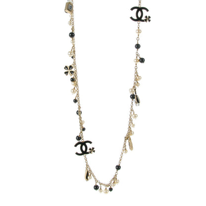 Chanel Pearl Beaded Enamel Coco Charm Long Necklace Gold 1 of 10