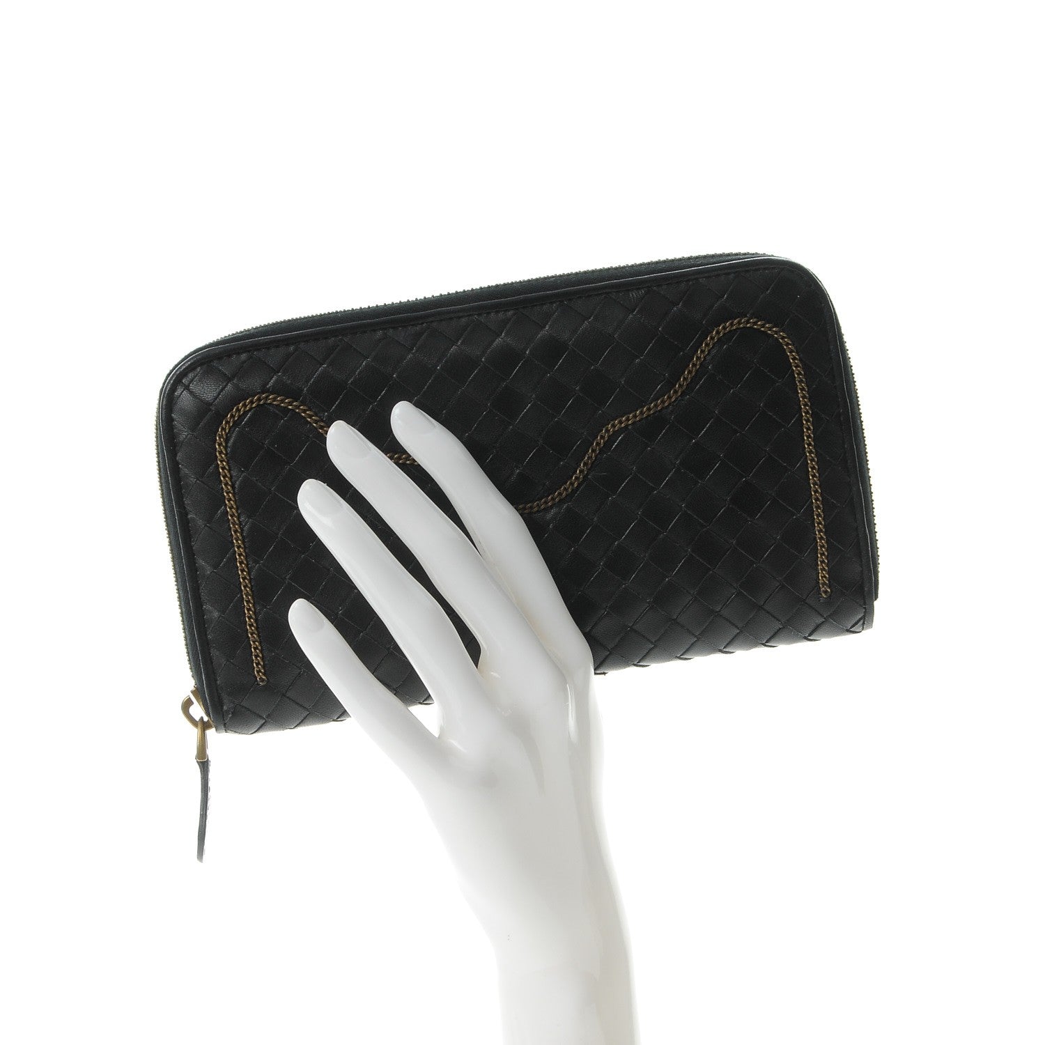 Bottega Veneta Nappa Intrecciato Zip Around Chain Wallet Nero Black 2 of 10