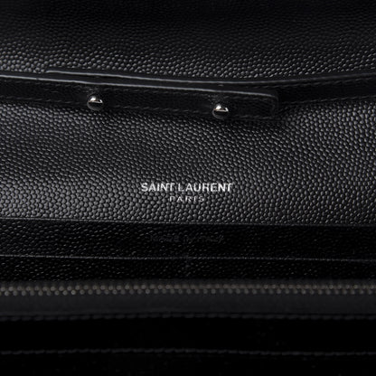 Saint Laurent Grain De Poudre Matelasse Chevron Monogram Chain Wallet Black 8 of 9