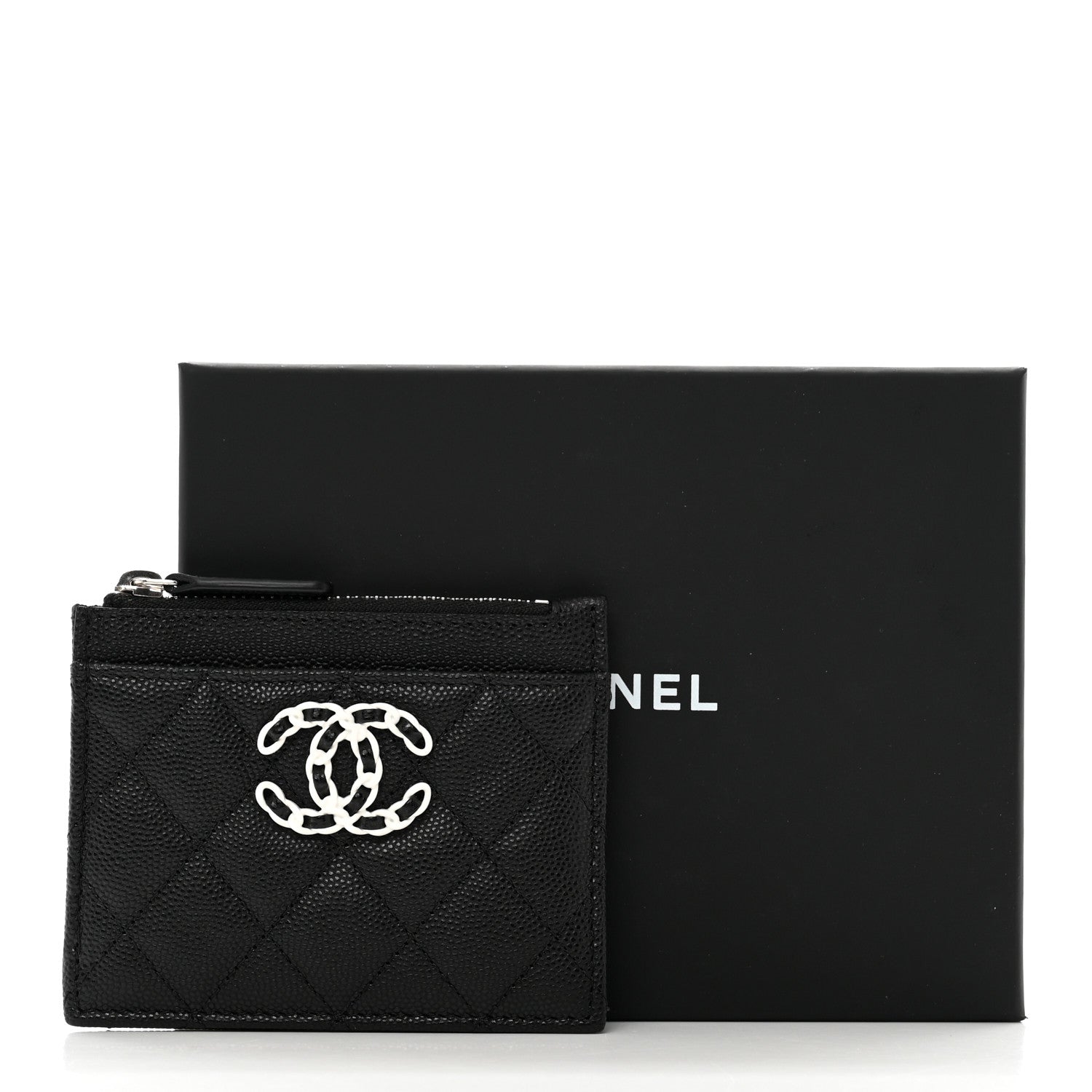 Chanel Caviar Quilted Chanel 19 Zip Card Holder Black 8 of 8