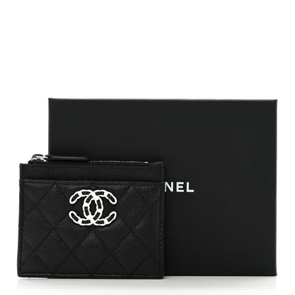 Chanel Caviar Quilted Chanel 19 Zip Card Holder Black 8 of 8