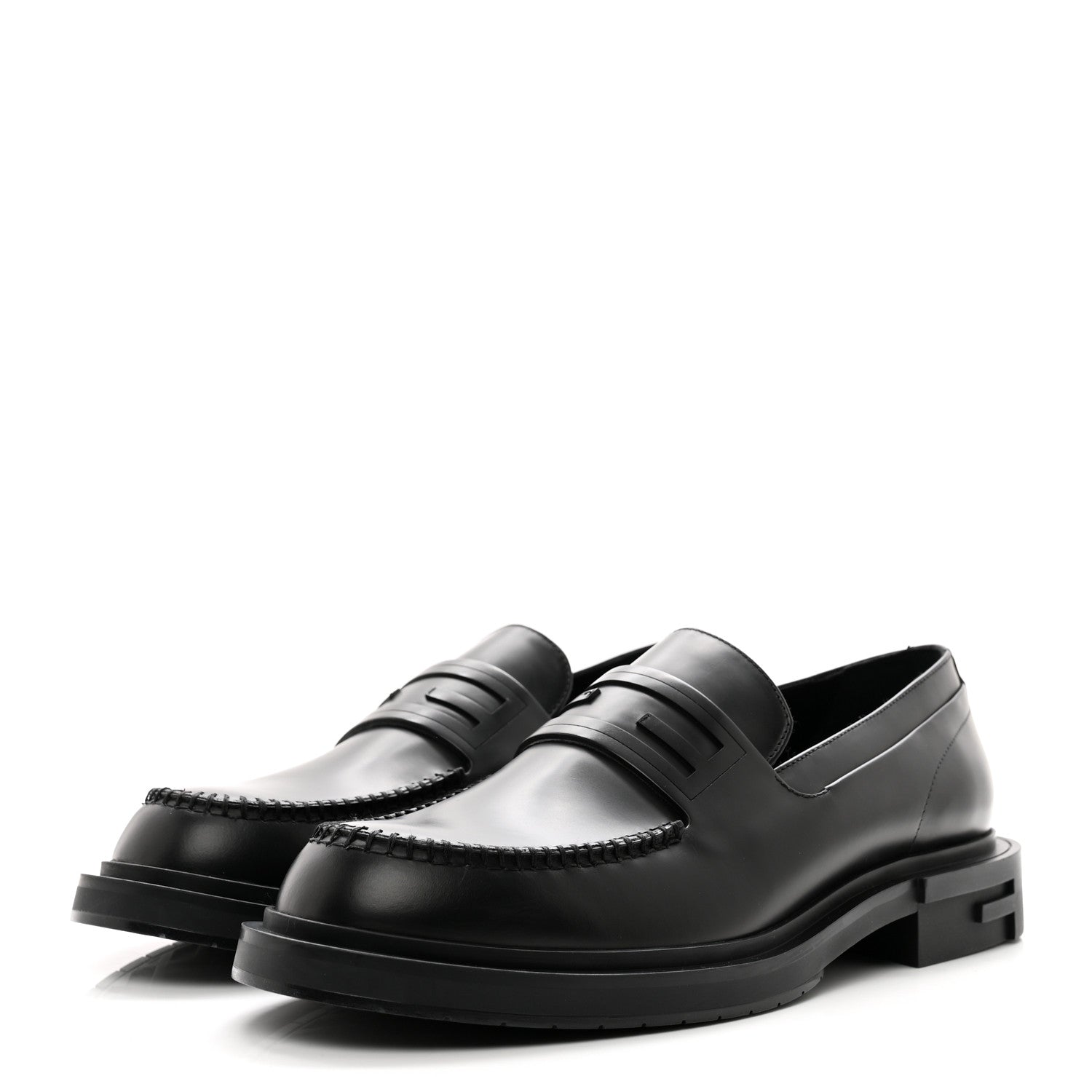 Fendi Vitello Abrasivato Mens Frame Loafers 8 Black 3 of 10