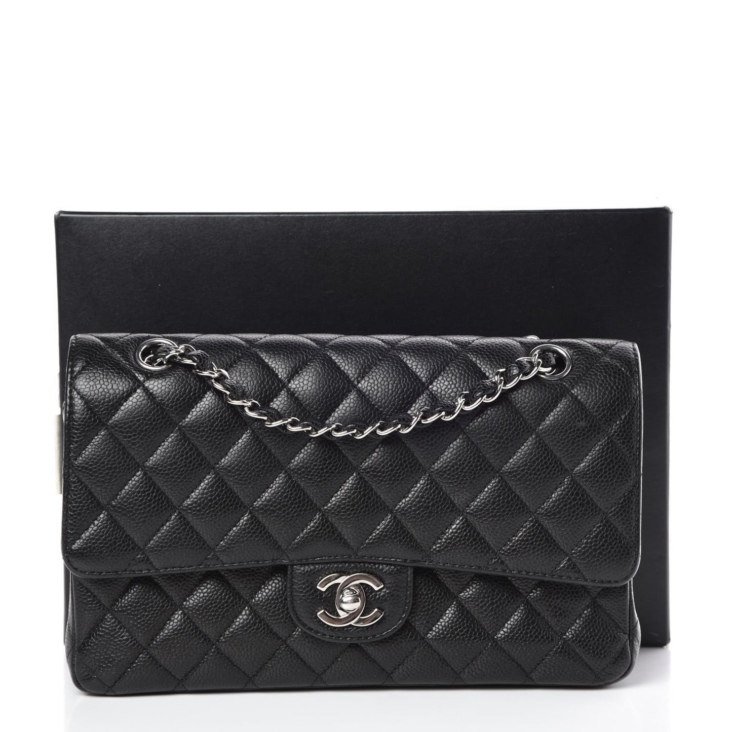 Caviar Quilted Medium Double Flap Black