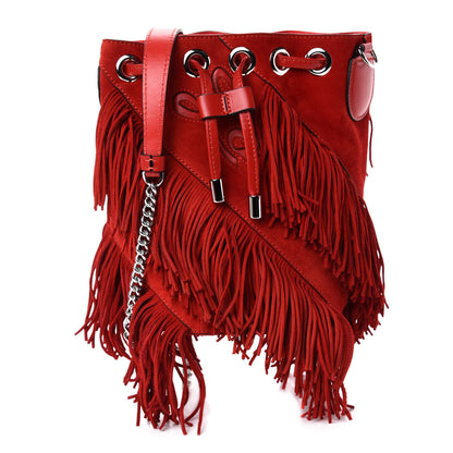Christian Louboutin Suede Calfskin Fringe Marie Jane Bucket Red 1 of 10