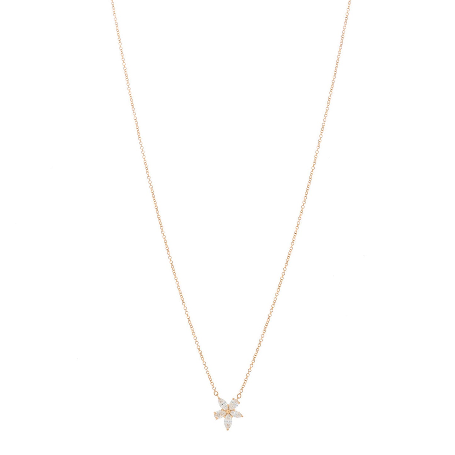 18K Rose Gold Diamond Large Victoria Mixed Cluster Pendant Necklace