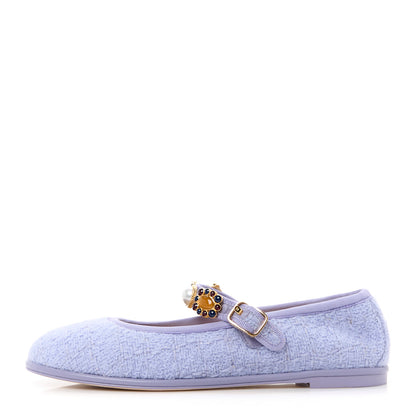 Chanel Wool Tweed Patent Mary Jane Flats 37.5 Lilac 1 of 9