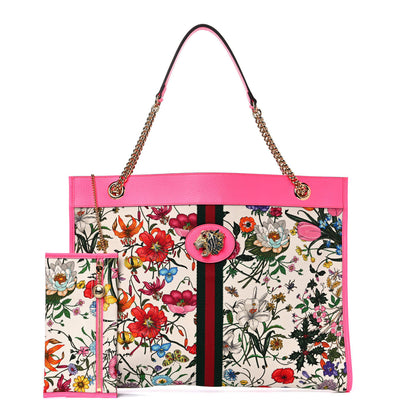 Gucci Canvas Flora Large Rajah Chain Tote White Multicolor Fuxia Fluo 1 of 11