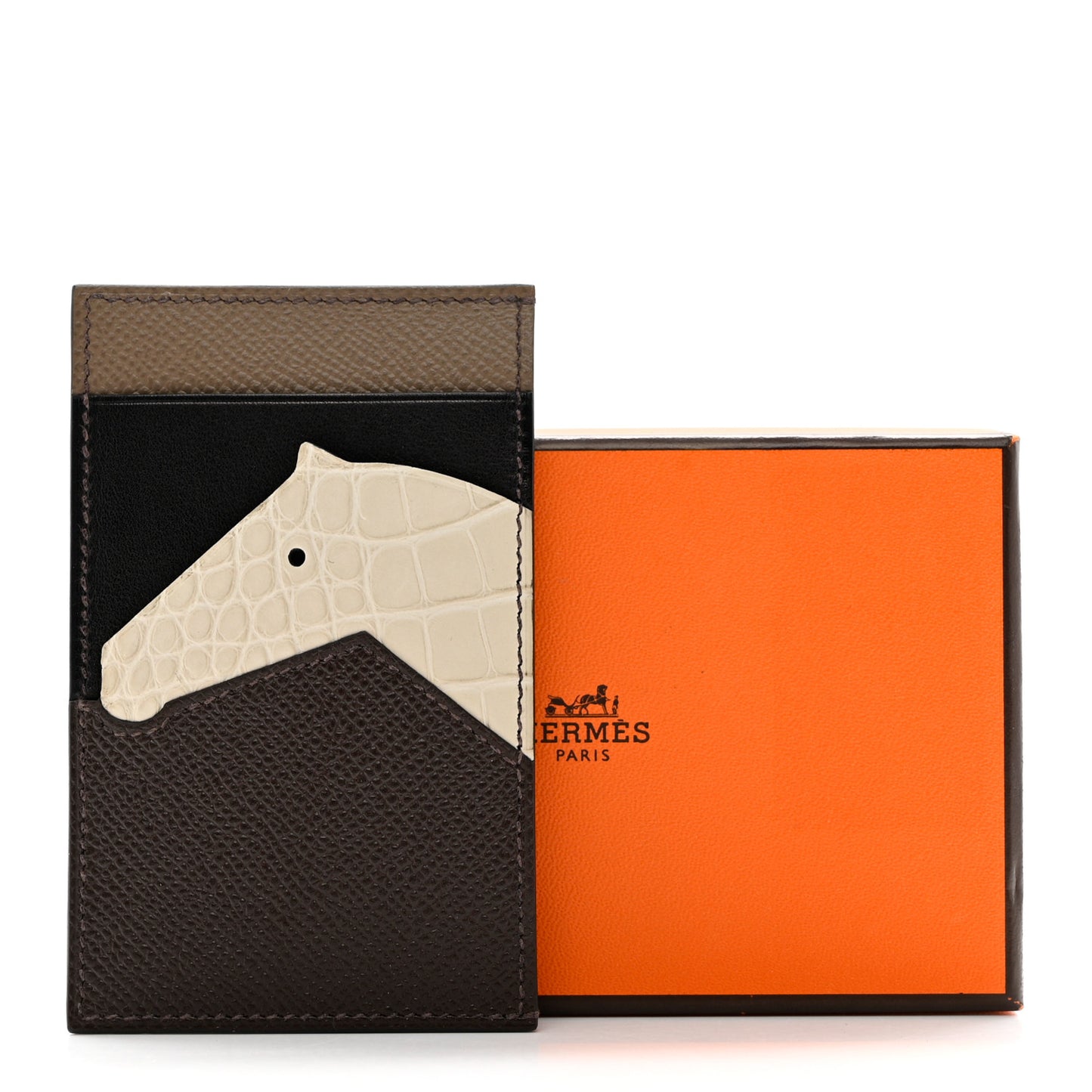 Epsom Matte Alligator Swift Les Petits Chevaux Card Holder Chocolate Beton Indigo Etoupe