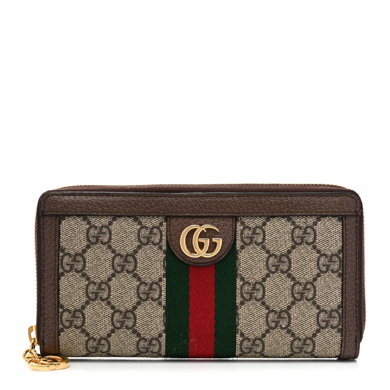 Gucci GG Supreme Monogram Web Ophidia Zip Around Wallet Brown 1 of 7