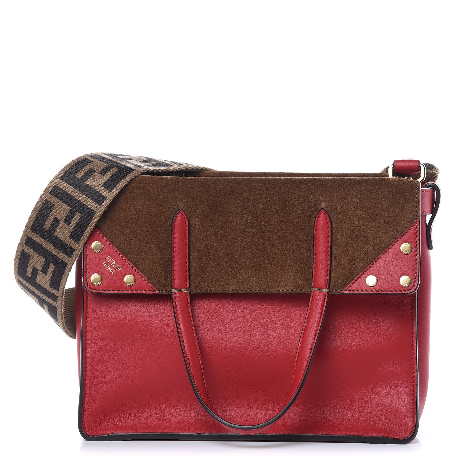 Fendi Vitello Grace Suede Small Flip Tote Fragola Marrone 1 of 12