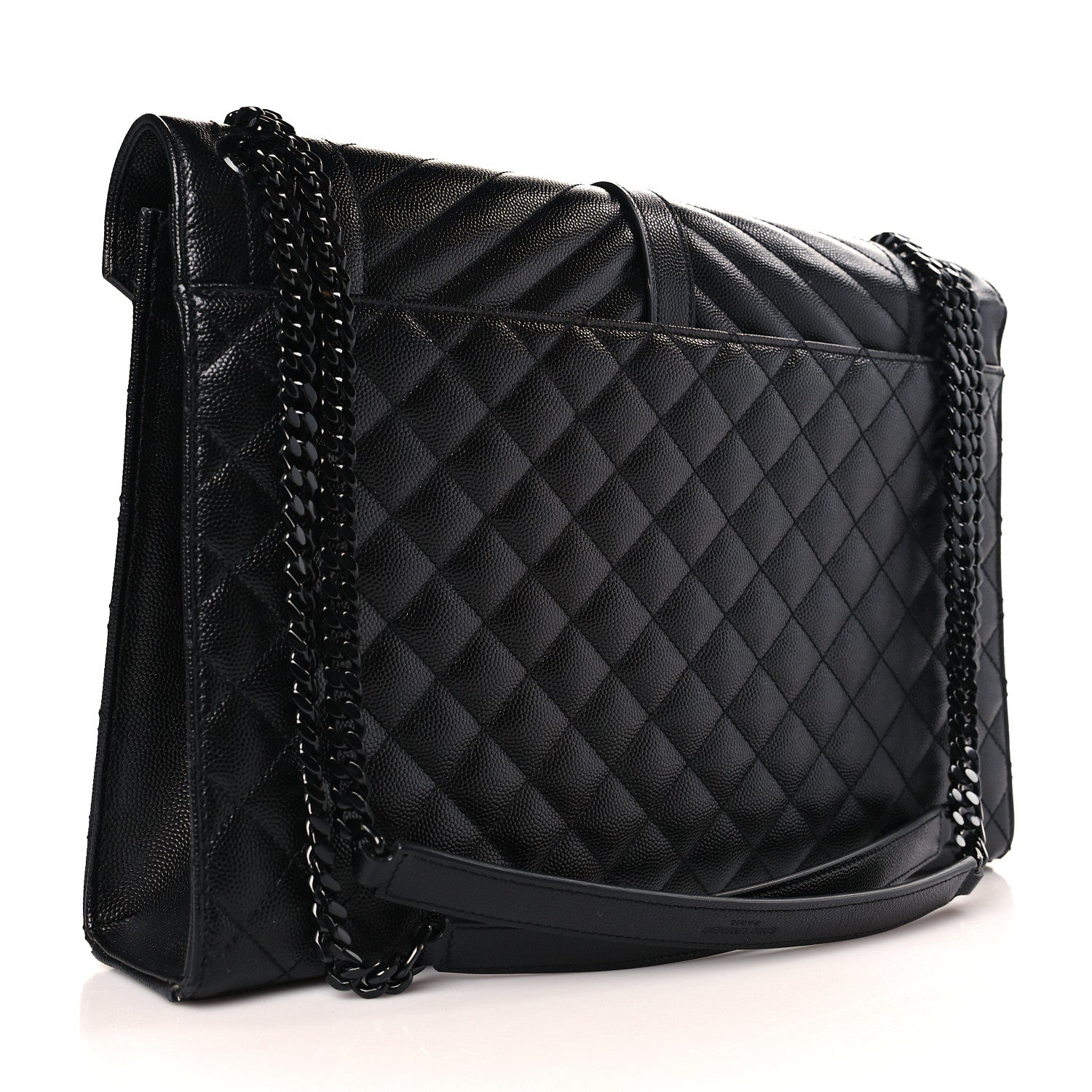 Saint Laurent Grain De Poudre Textured Mixed Matelasse Large Triquilt Monogram Monochrome Satchel Black 3 of 8