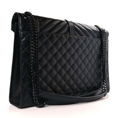 Saint Laurent Grain De Poudre Textured Mixed Matelasse Large Triquilt Monogram Monochrome Satchel Black 3 of 8