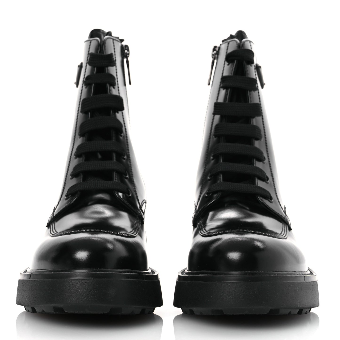 Brushed Calfskin Triangle Combat Boots 39.5 Black