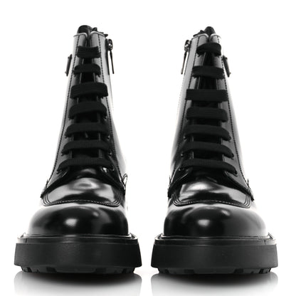 Prada Brushed Calfskin Triangle Combat Boots 39.5 Black 5 of 22