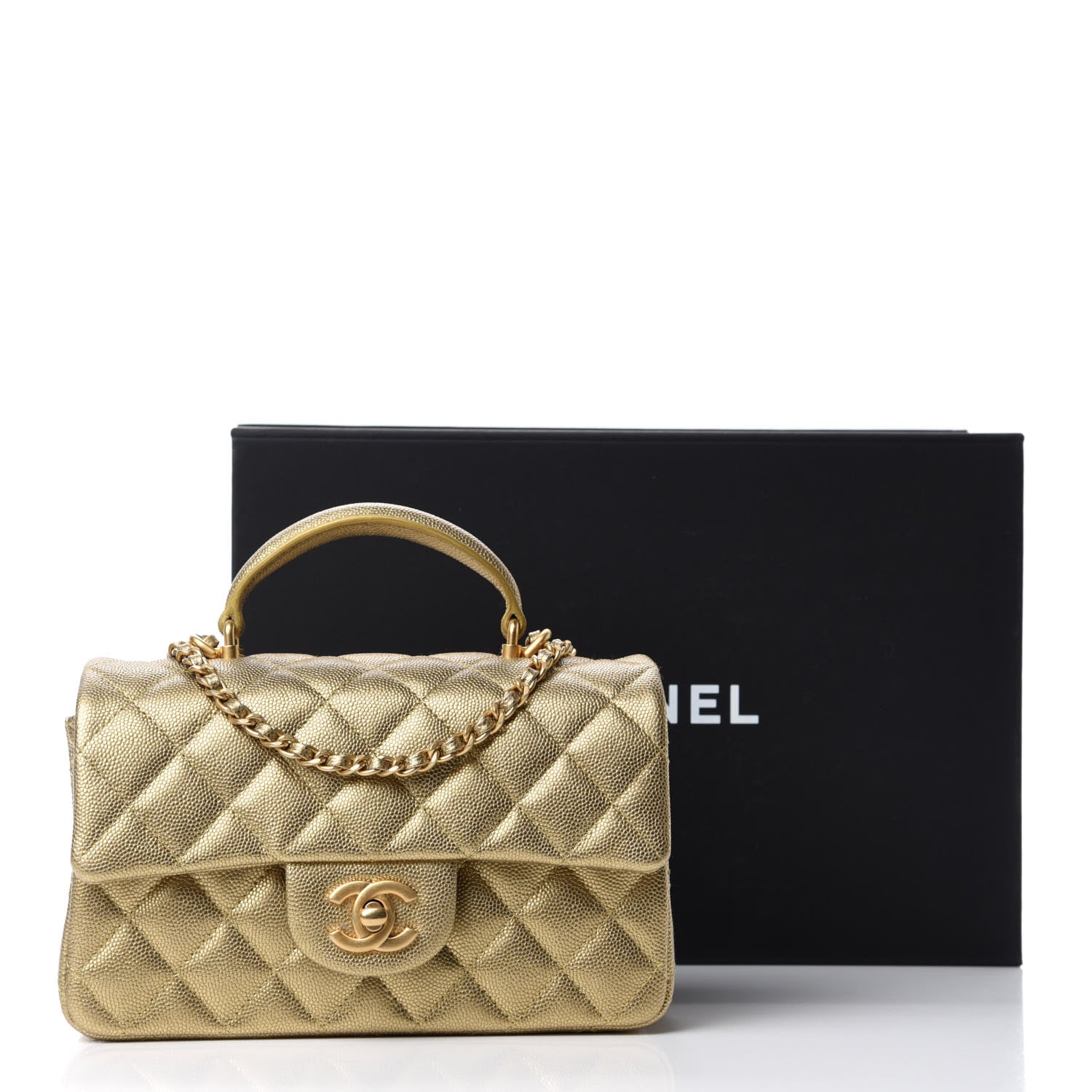 Chanel Metallic Caviar Quilted Mini Top Handle Rectangular Flap Gold 11 of 11