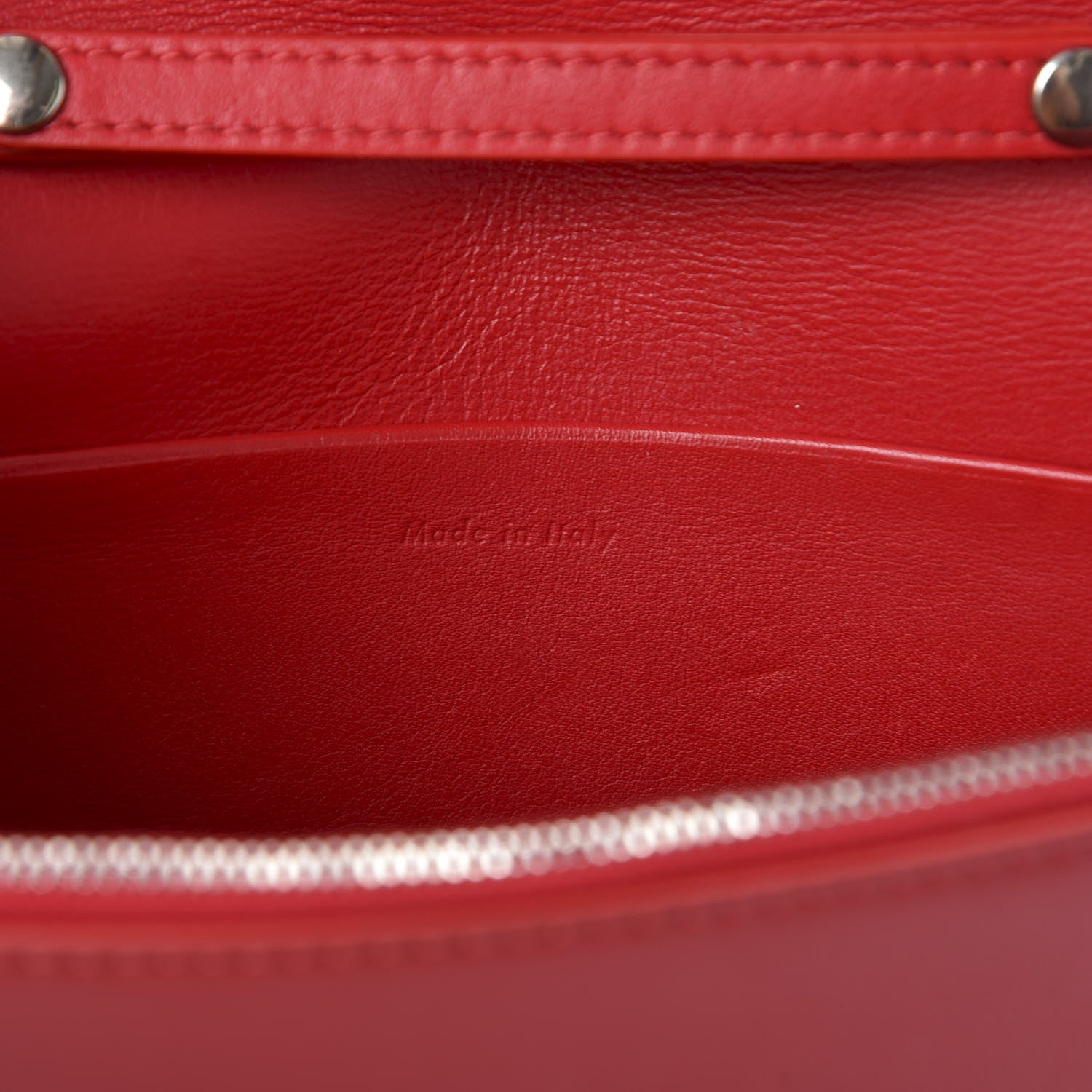 Celine Smooth Lambskin Frame Evening Chain Clutch Grey Red 7 of 11