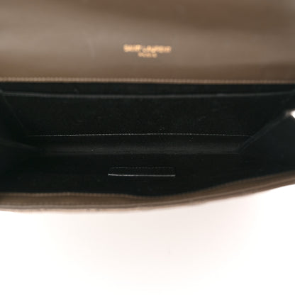 Saint Laurent Grain De Poudre Textured Mixed Matelasse Triquilt Monogram Clutch Piombo 5 of 8