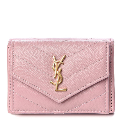 Saint Laurent Grain De Poudre Matelasse Chevron Monogram Tiny Wallet Tender Pink 1 of 8