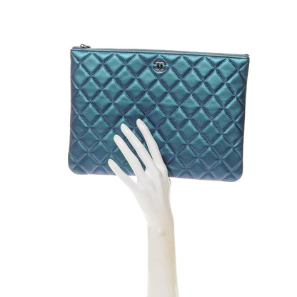 Chanel Iridescent Lambskin Quilted Medium Cosmetic Case Turquoise 2 of 8