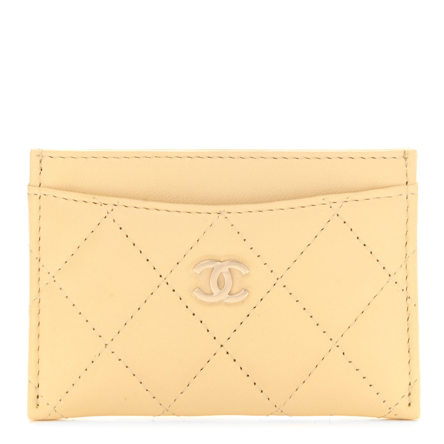 Lambskin Quilted Card Holder Yellow