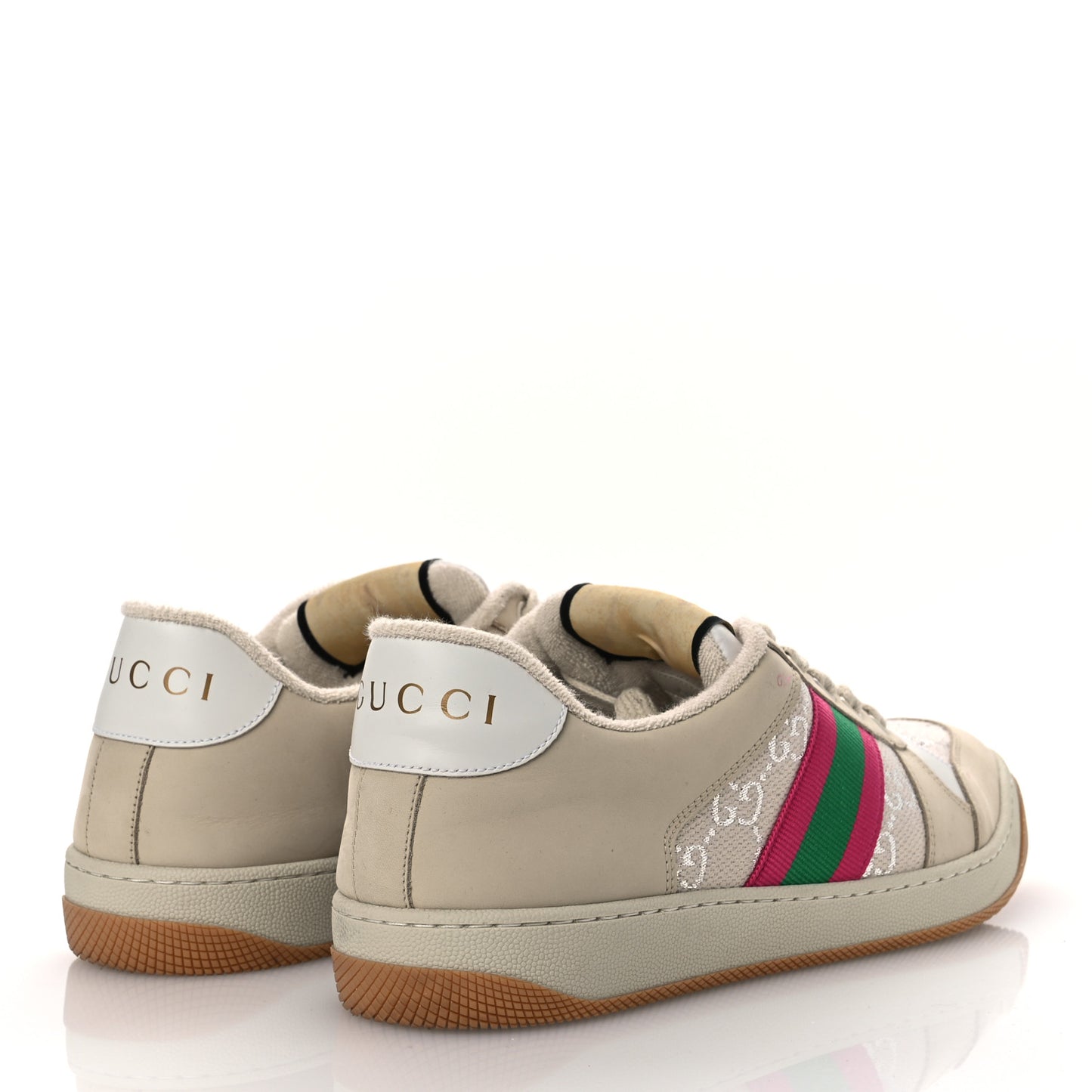 Calfskin Lame GG Monogram Web Womens Screener Sneakers 40 Gardenia Silver Dusty Milk White