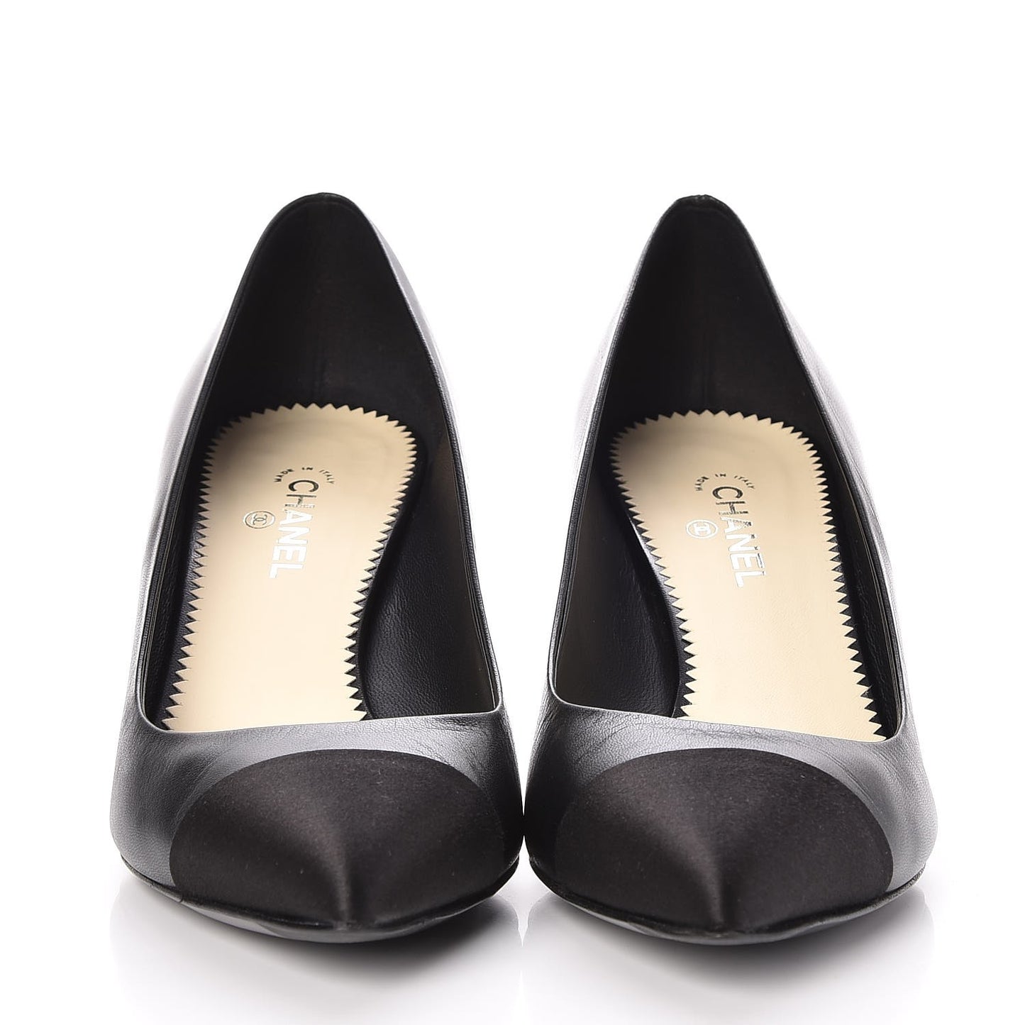 Lambskin Satin Cap Toe Pearl Pumps 38 Black