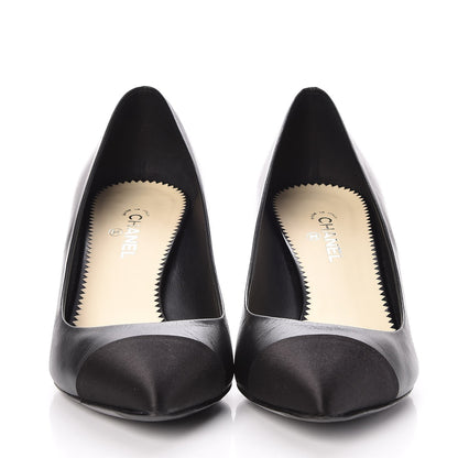 Chanel Lambskin Satin Cap Toe Pearl Pumps 38 Black 2 of 8