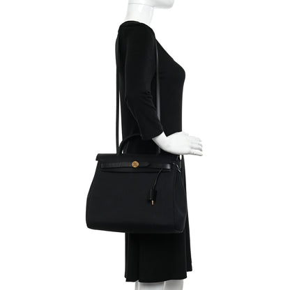 Hermes Military Toile Vache Hunter Herbag Zip PM 31 Black 2 of 10