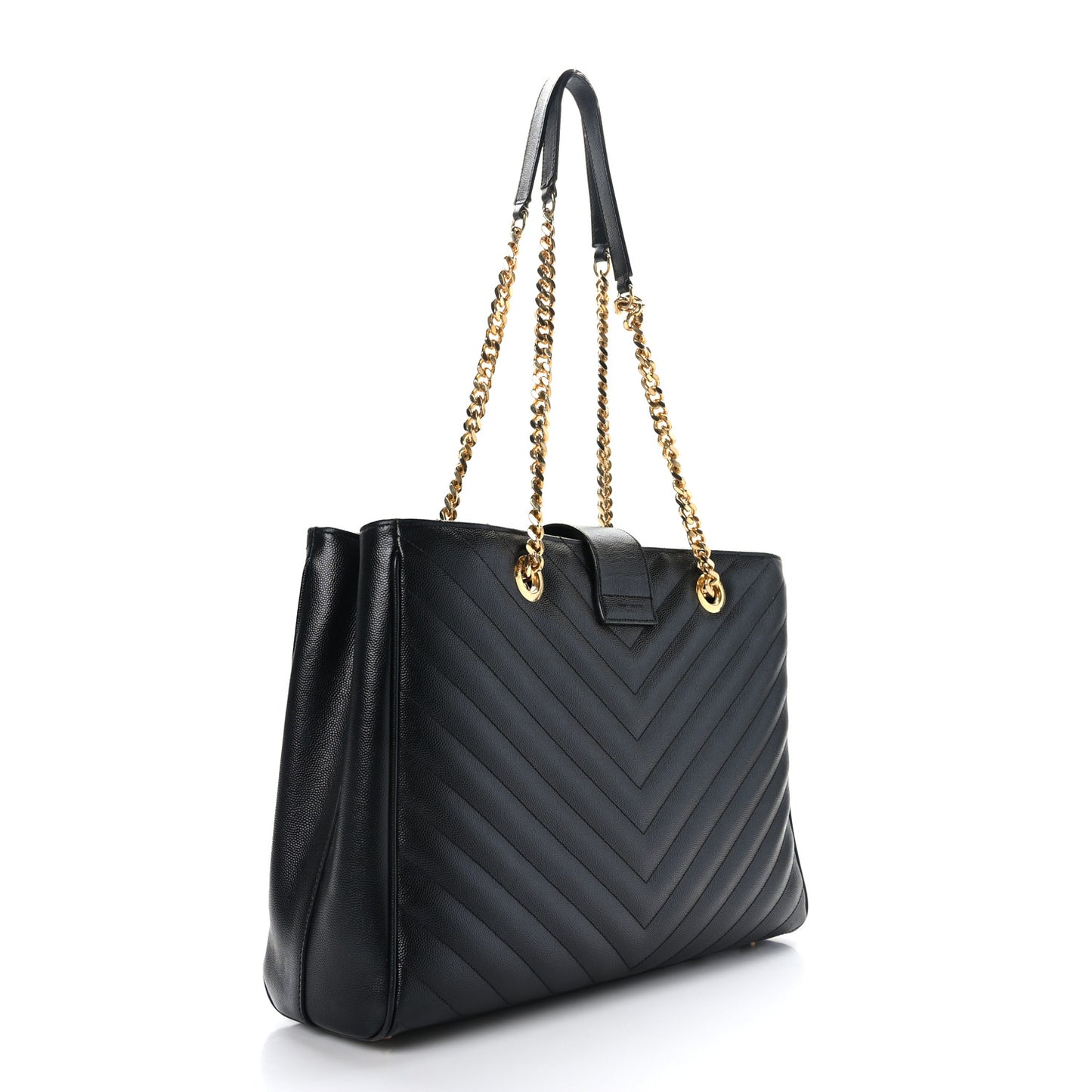 Grain De Poudre Matelasse Chevron Monogram Shopping Bag Black