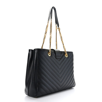 Saint Laurent Grain De Poudre Matelasse Chevron Monogram Shopping Bag Black 3 of 10