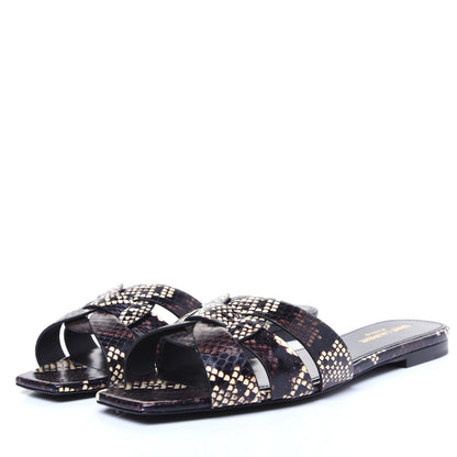 Saint Laurent Calfskin Embossed Nu Pieds 05 Slide Sandals 38 Oro 3 of 9