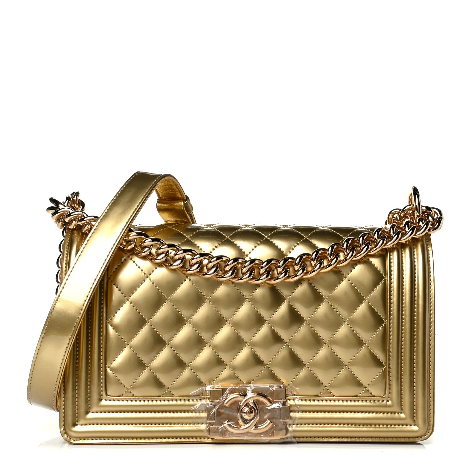 Chanel Metallic Patent Calfskin Quilted Medium Boy Flap Gold 1 of 7