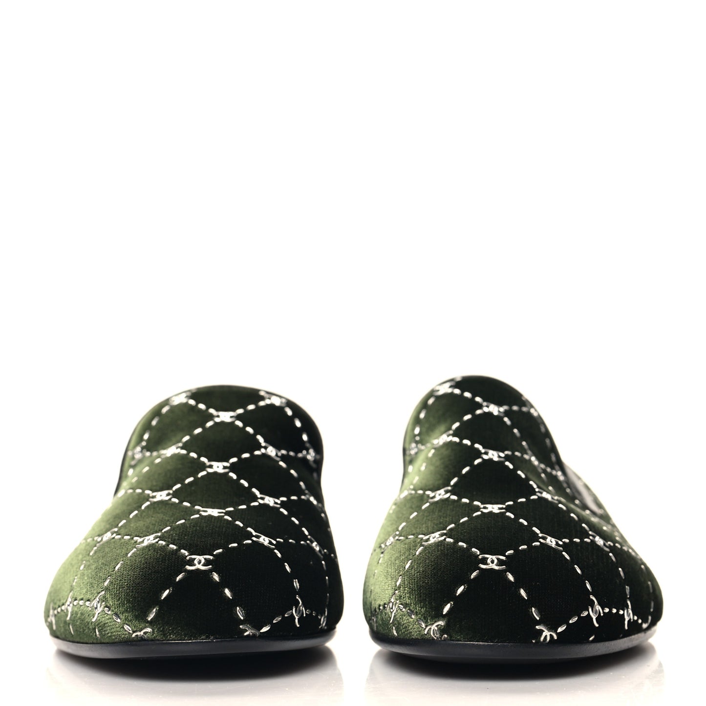 Velvet Moccasin Loafers 37.5 Dark Green