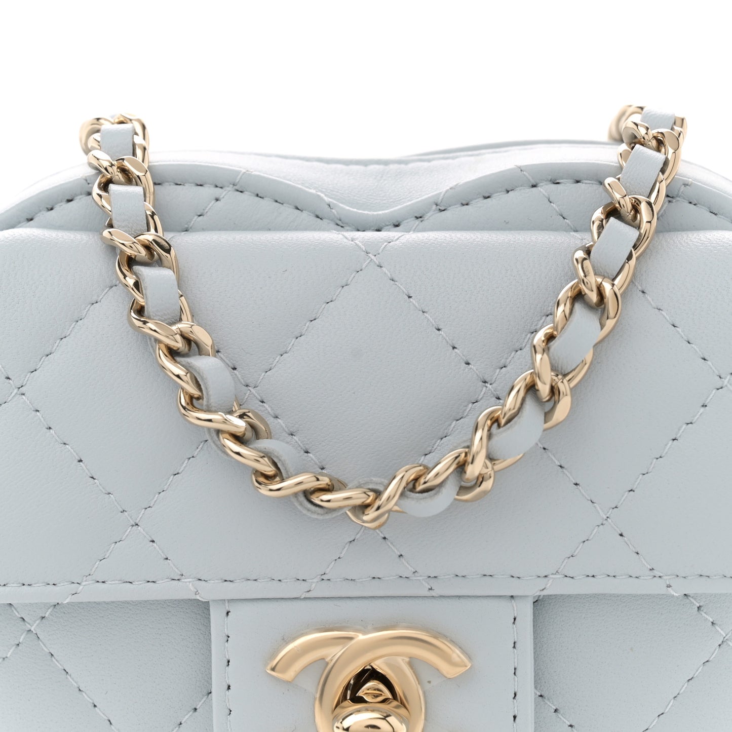Lambskin Quilted CC In Love Heart Clutch With Chain Light Blue